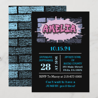 Convite AMELIA Seu Nome Meninas Rosa Grafite Hip Hop