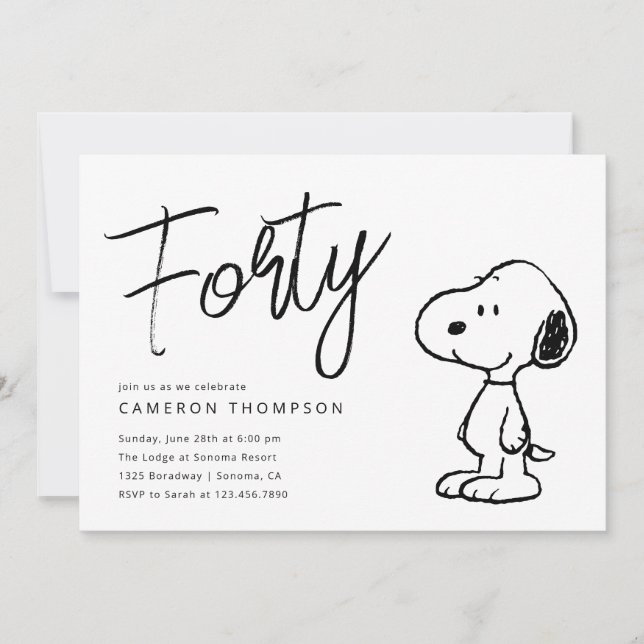 Convite Amendoins Snoopy - aniversário de 40 anos (Frente)