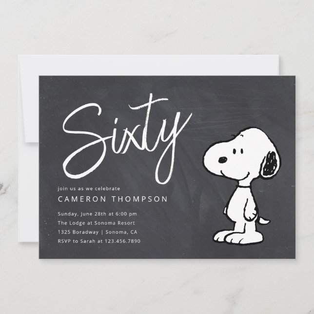 Convite Amendoins Snoopy - Quadro chalcboard 60º Aniversár (Frente)