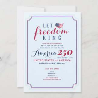 Convite América 250 Anos Aniversário EUA Toque a Liberdade