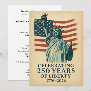 Convite América 250 Anos Celebração Patriótica Liberdade