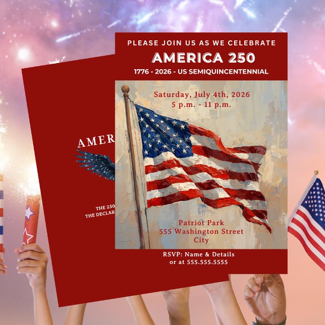 Convite AMÉRICA 250 Festa de 4 de Julho (AMERICA 250 July 4th Party Invitation)