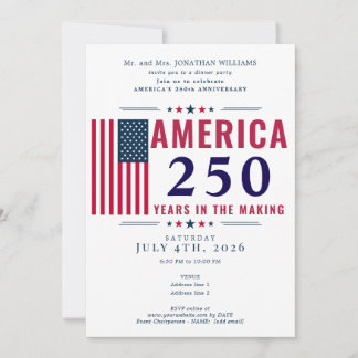 Convite America 250 USA Flag Patriotic 4th of July Formal