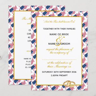 Convite AMÉRICA EUA com Casamento Faux Dourado de Script