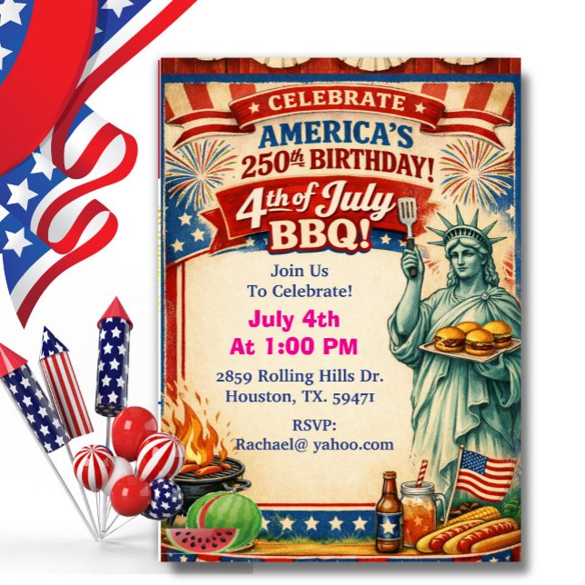 Convite America’s 250th BBQ With Statue of Libeberty (Criador carregado)