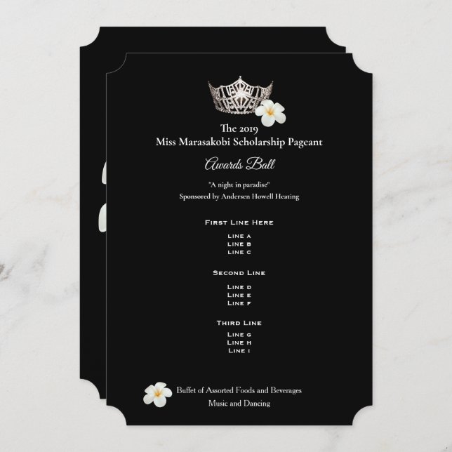 Convite America Silver Crwn Plumeria Prêmios Ball Prgm (Frente/Verso)