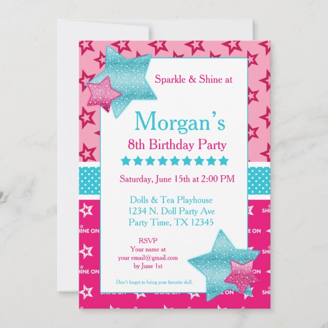 Convite American Birthday Girl Digital ou Printable Invite (Frente)