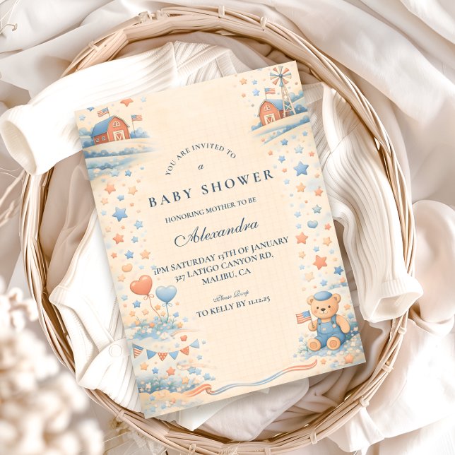 Convite American Boy Red White Blue Baby Shower (Criador carregado)