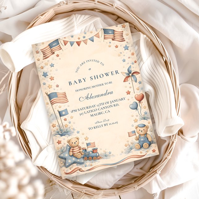 Convite American Boy Stars and Stripes Baby Shower (Criador carregado)