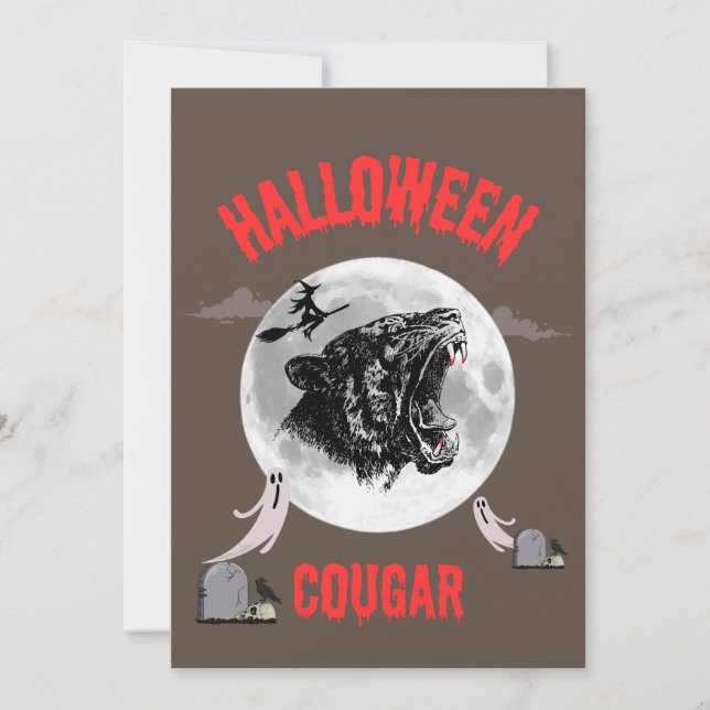 Convite american cougar on halloween night with crows (Frente)