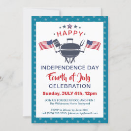 Convite American Flag Red White Blue 4th do Partido do CHU