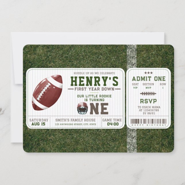 Convite American Football First Year Down 1st Birthday (Frente)