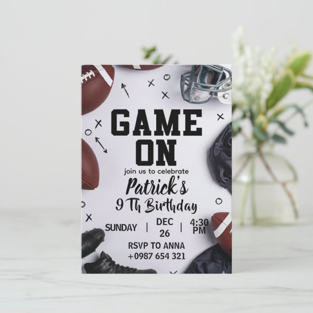 Convite American football–themed birthday invitation (Em pé/Frente)