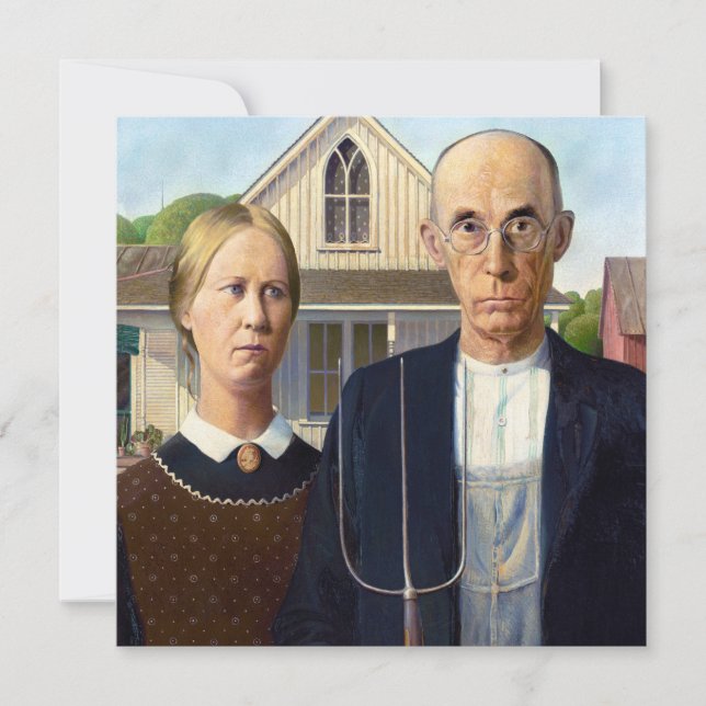 Convite American Gothic Classic Painting Grant Wood (Frente)
