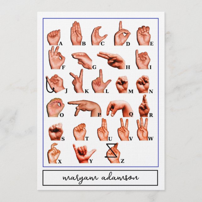 Convite American Sign Language Alphabet Board, ASL Card (Frente)