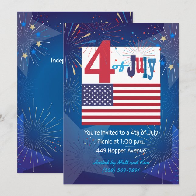 Convite American USA Flag 4 de julho Personalize (Frente/Verso)