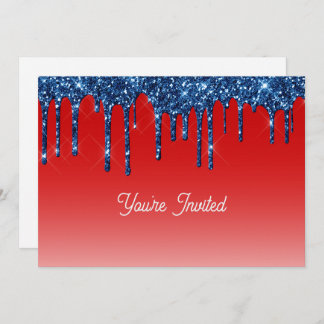 Convite Americana Red Blue Glitter Drip Birthday