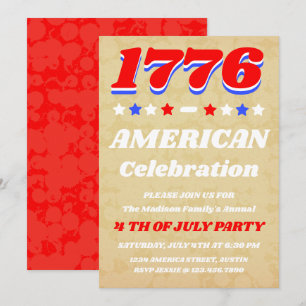 Convite Americana Vintage   Celebração de 1776