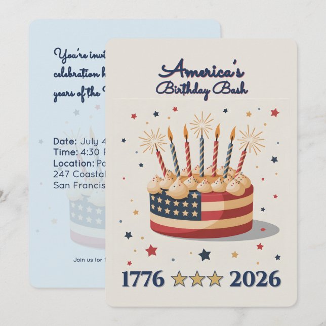 Convite America's Birthday Bash 1776-2026 (Frente/Verso)