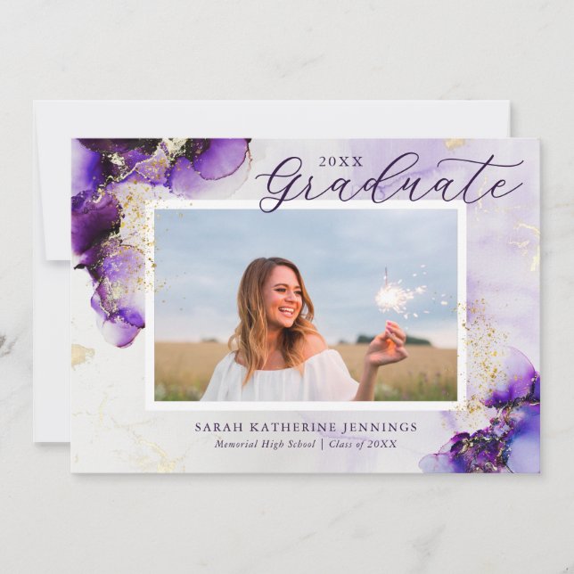 Convite Amethyst and Gold Glam 2 Photo Graduation Cards (Frente)