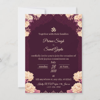 Convite Amethyst Elegance: Floral Purple Wedding Invitatio