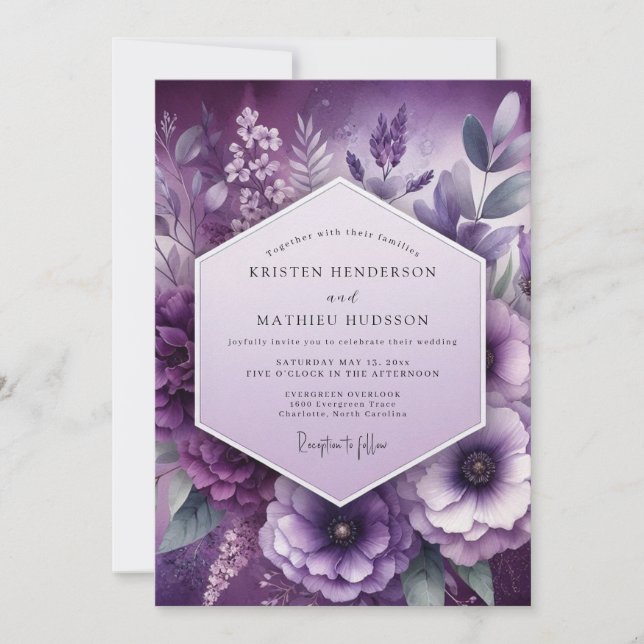 Convite Amethyst Floral Elegance Wedding (Frente)