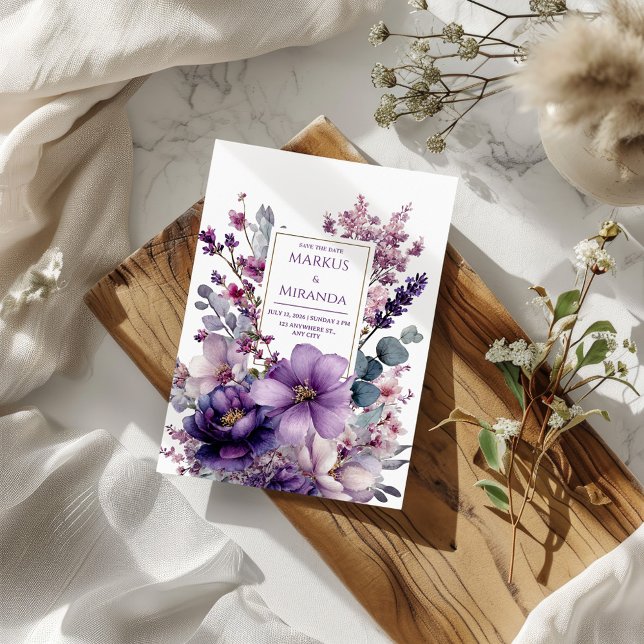 Convite Amethyst Garden Purple and Pink Floral Wedding (Criador carregado)