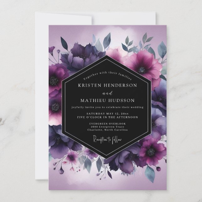 Convite Amethyst Gloaming Flora Wedding (Frente)