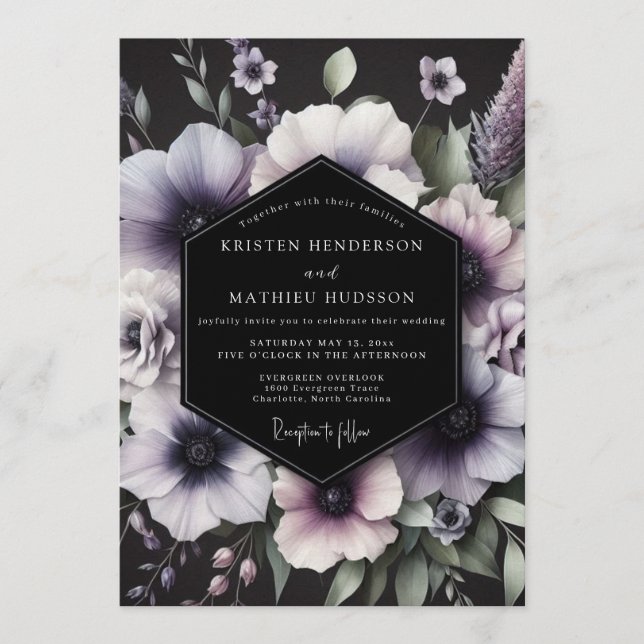 Convite Amethyst Gothic Anemone Wedding (Frente)