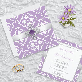 Convite Amethyst Lily Damask Floral Wedding