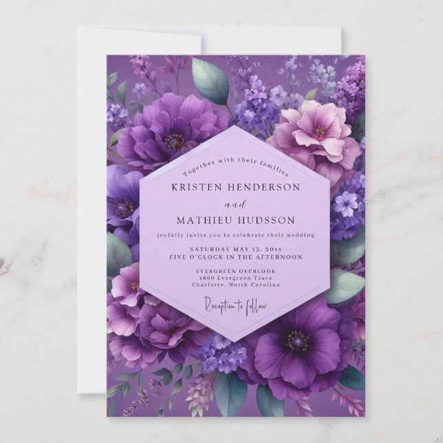 Convite Amethyst Lush Floral Wedding (Frente)