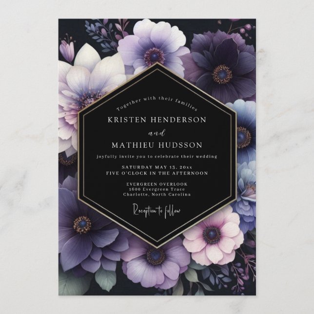 Convite Amethyst Moody Floral Wedding (Frente)