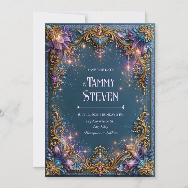 Convite Amethyst Starlight Filigree Wedding (Frente)