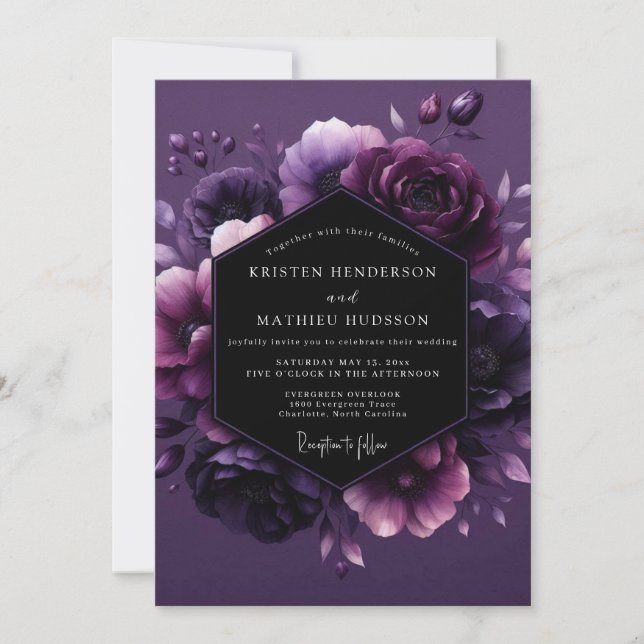 Convite Amethyst Twilight Flora Wedding (Frente)