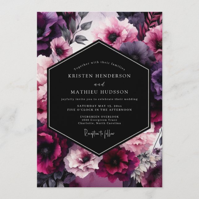 Convite Amethyst Velvet Blossom Wedding (Frente)