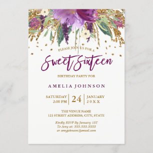 Convite Ametist Doce Dezesseis
