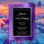 Convite Ametist Purple Silver Foil Black 50th Birthday<br><div class="desc">Crie o seu próprio convite para comemoração de aniversário do na moda, estilo 5x7, para ela. O fundo decorativo apresenta uma folha de alumínio roxa e magenta falsa, folha de prata e uma camada retangular preta sólida. Personalize os estilos de fonte branca, cor e tamanho. A folha de alumínio moderna...</div>
