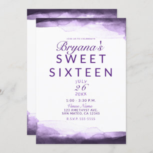 Convite Ametist Roxo Plum Modern Chic Sweet 16 Party
