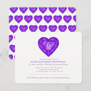 Convite Ametista água-forte de casamento roxa joia coração