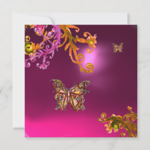 Convite AMETISTA BORBOLETA, roxo rosa brilhante amarelo ma