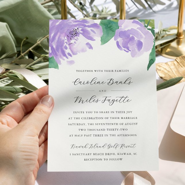 Convite Ametyst Peony | Lavanda Floral Wedding (Criador carregado)