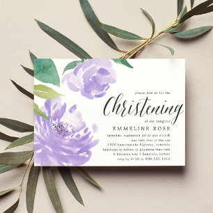 Convite Ametyst Peony   Watercolor Floral Christening