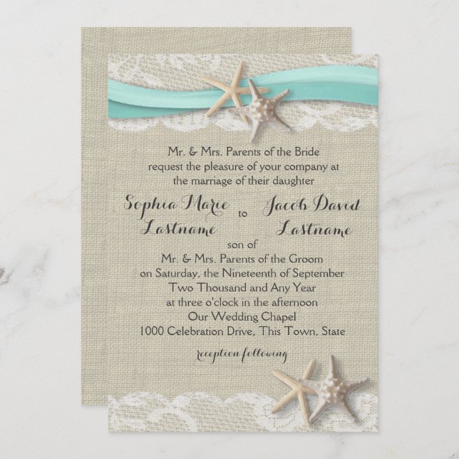 Convite Amido de Araísca e Fita (Frente/Verso)