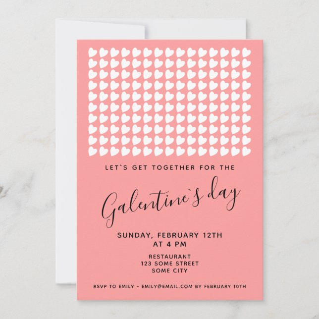 Convite Amigas do Coração Rosa Dia da Galentine (Frente)
