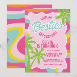 Convite Amigas rosa malibu redemoinho praia aniversário