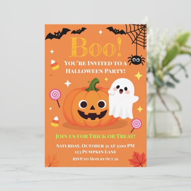 Convite Amigável para Festa de Halloween Infantil  (Em pé/Frente)