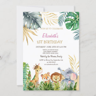 Convite Amigo Selvagem Animais Tropicais 1º Aniversário