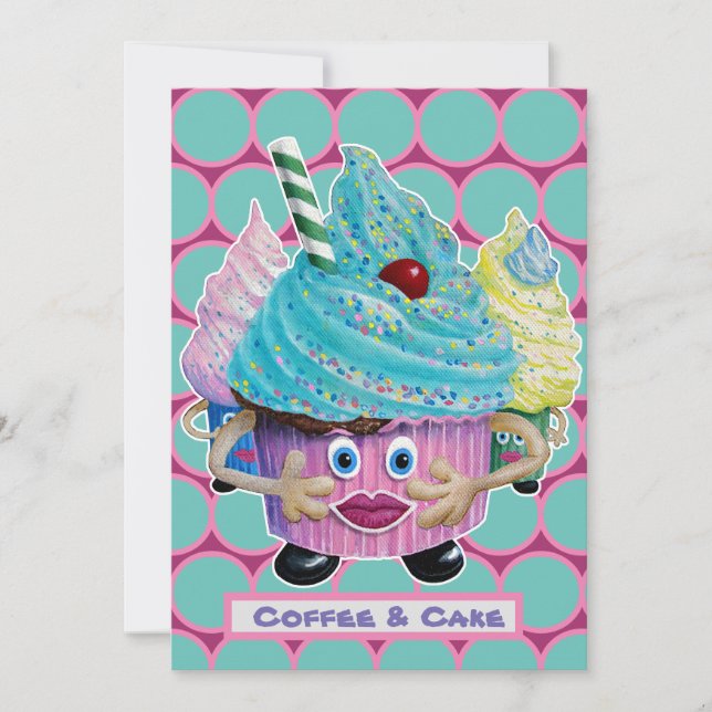 Convite Amigos casuais engraçados, bolo de família e café (Frente)