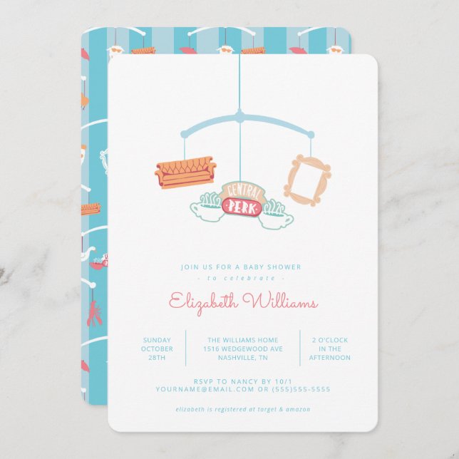 Convite AMIGOS™ | Chá de fraldas móvel Central Perk (Frente/Verso)