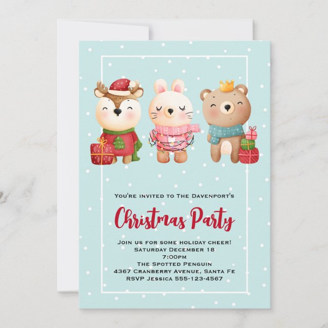 Convite Amigos de Natal - Urso da Rena e Festa do Coelho (Frente)